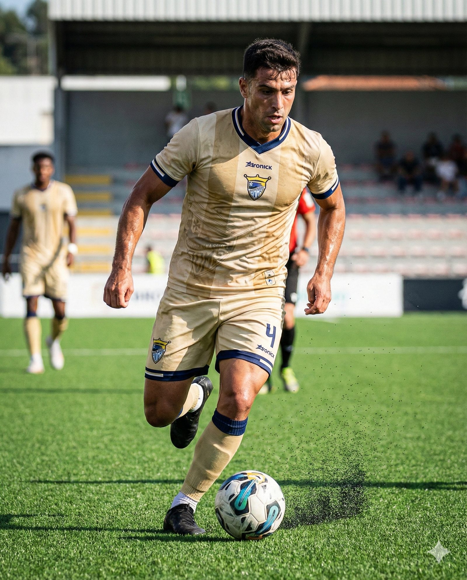 Jogador em ação, equipamento dourado Aronick